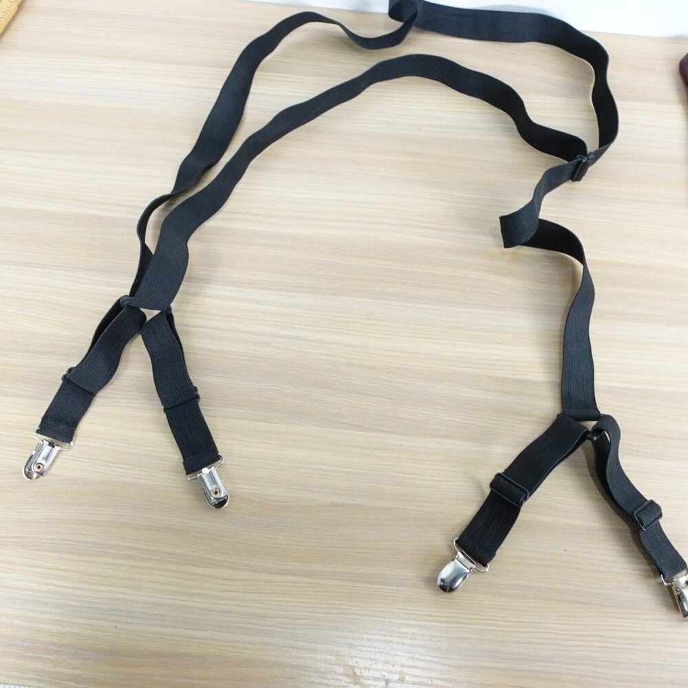 Suspender Mens Black Clip On X‎ Back Brace Adjustable Strap Stretch Elastic